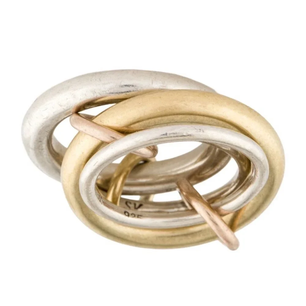 SPINELLI KILCOLLIN 18K 750 YELLOW GOLD & STERLING CICI NOIR 4 BAND STACKED RING - Picture 4 of 11